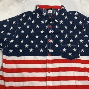 MEN’S Fifth Sun American Flag Button Down Short Sleeve Shirt Size XL